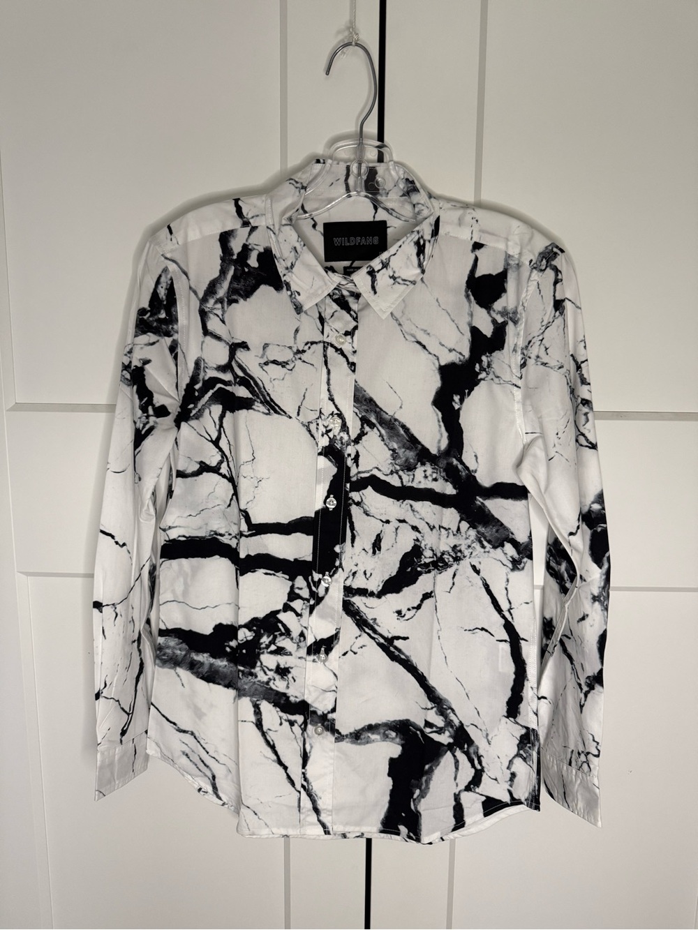 Wildfang black and white marble print button up XS NWOT